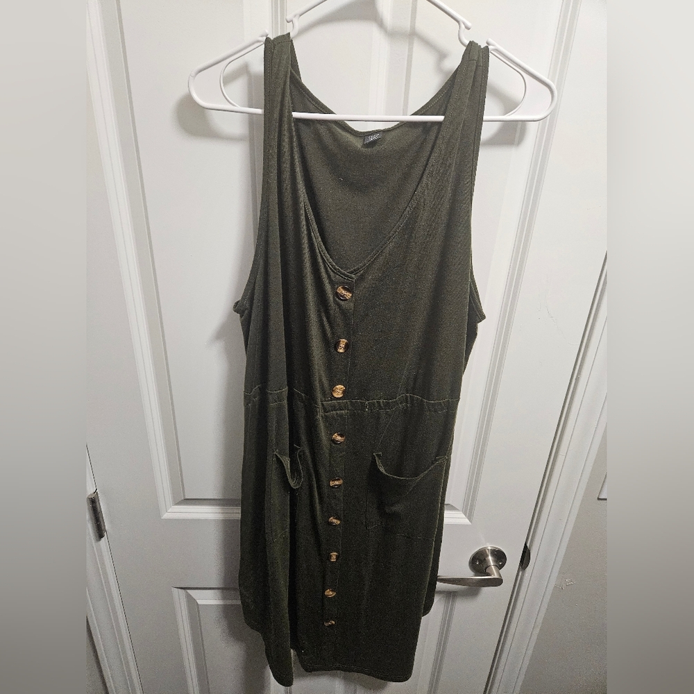 SHEIN Dark Green Button-Front Midi Dress